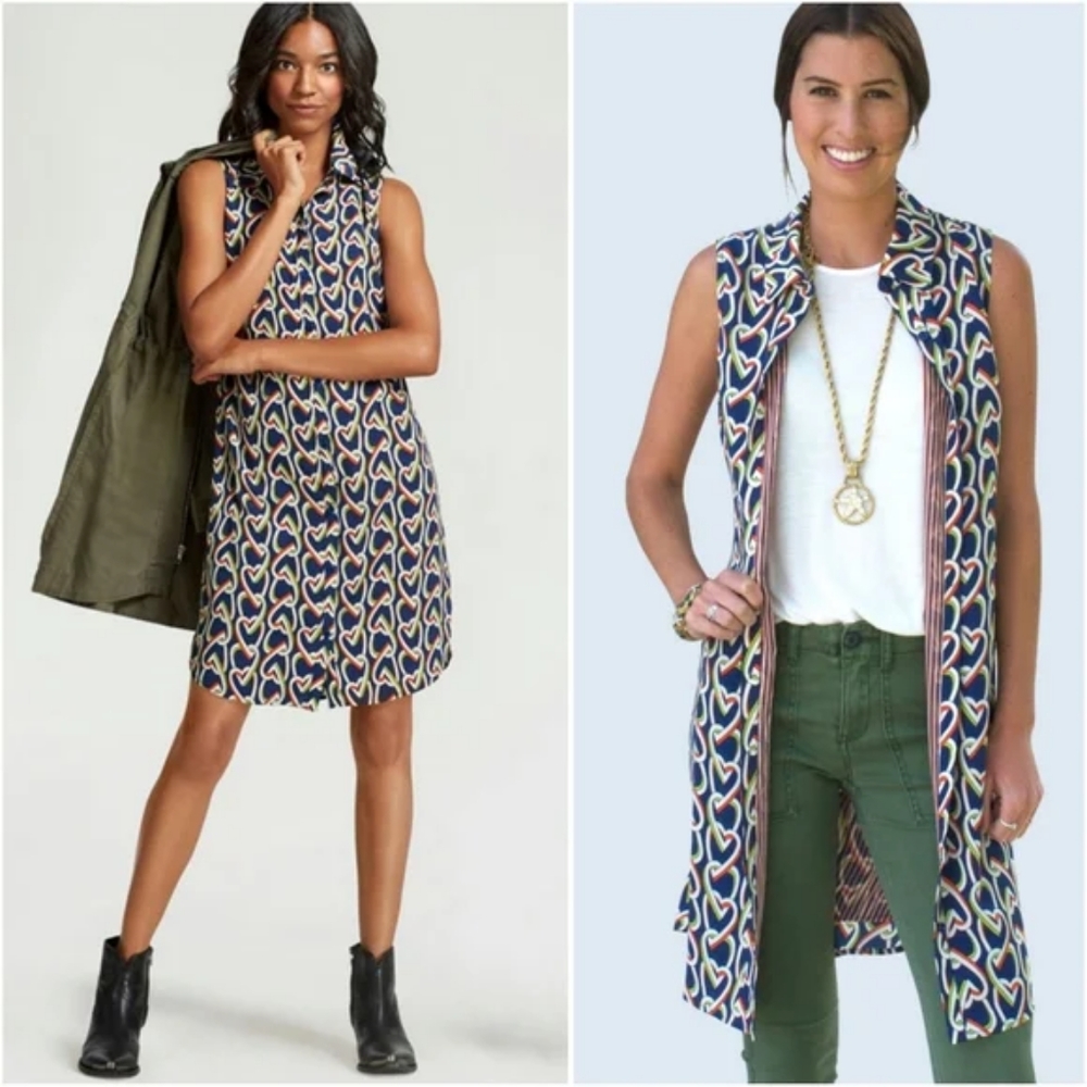 Cabi 5370 Amour Hearts shirt dress navy chain small